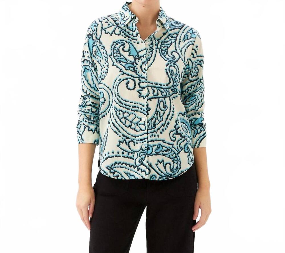 NEW KAREN KANE ruched sleeve button-up shirt - petite in print